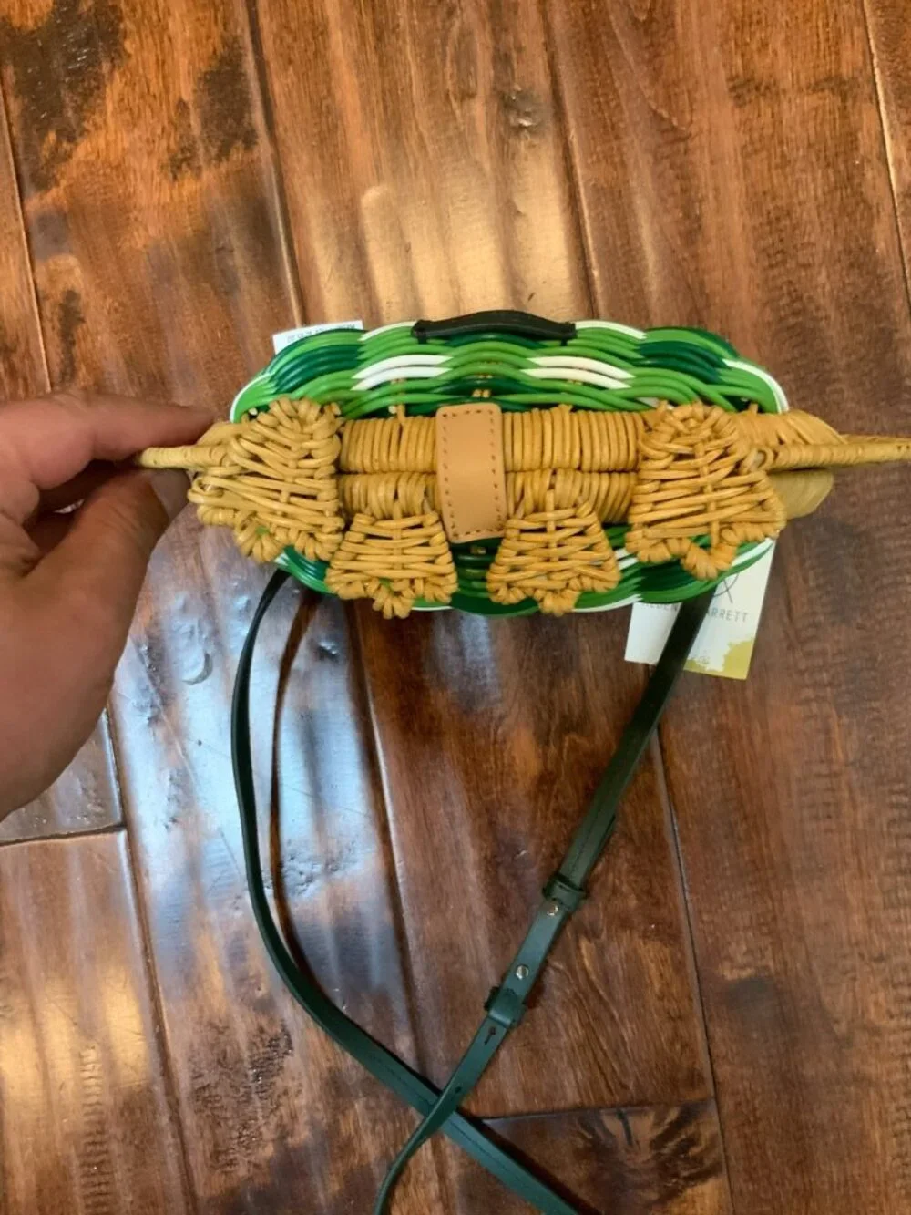 Kate Spade New York Green White Striped Hopkins Frog Wicker Bag NWT!
